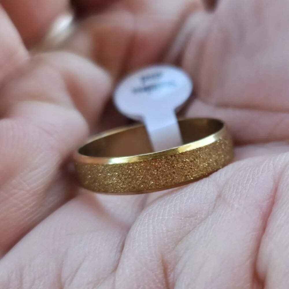 Gold Tone Glitter Rings Unisex Finger Band Stainless Steel Jewelry Size 12.5